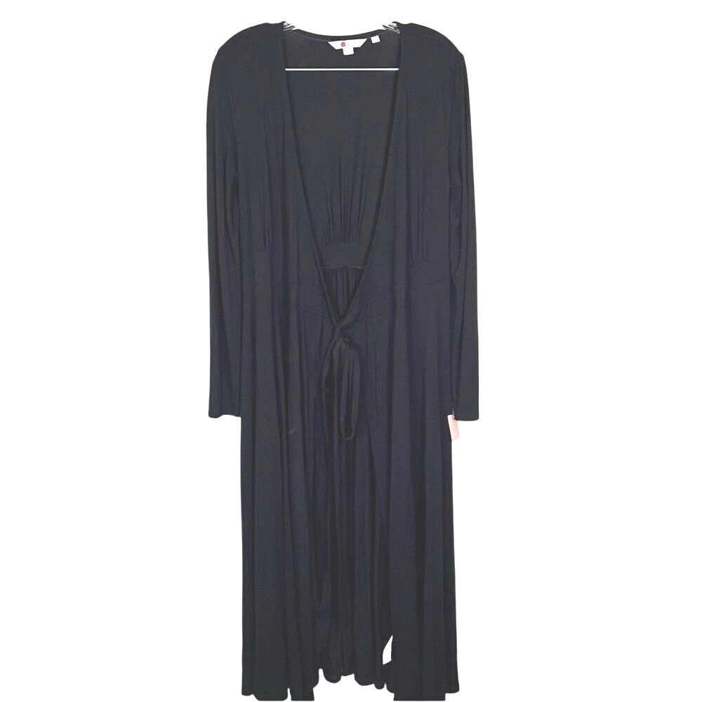 Boden Long Duster Black Cardigan Size‎ 6P Tie Front Soft Classic Staple Office